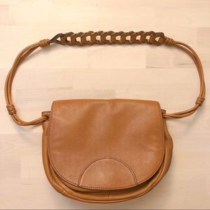 Vince Camuto creamy caramel tal flap saddle bag